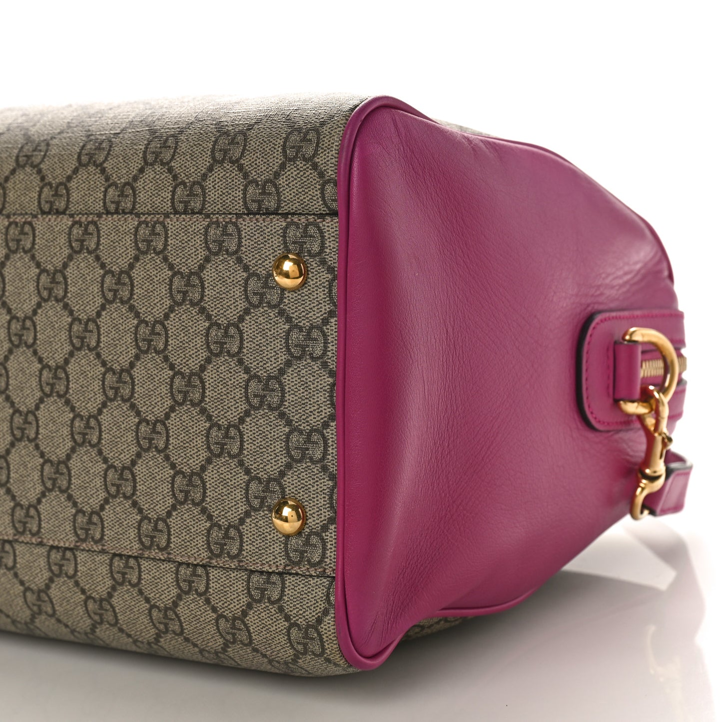 GG Supreme Monogram Medium Boston Beige Hibiscus Red New Rosette