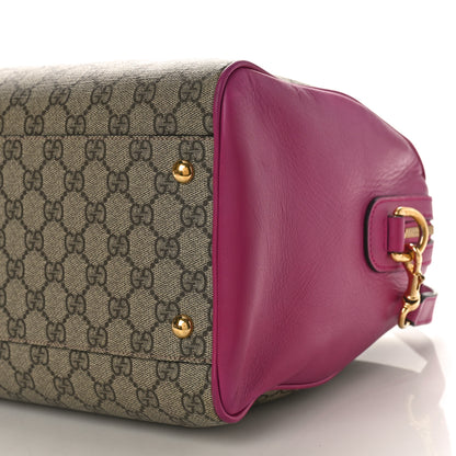 Gucci GG Supreme Monogram Medium Boston Beige Hibiscus Red New Rosette 9 of 10