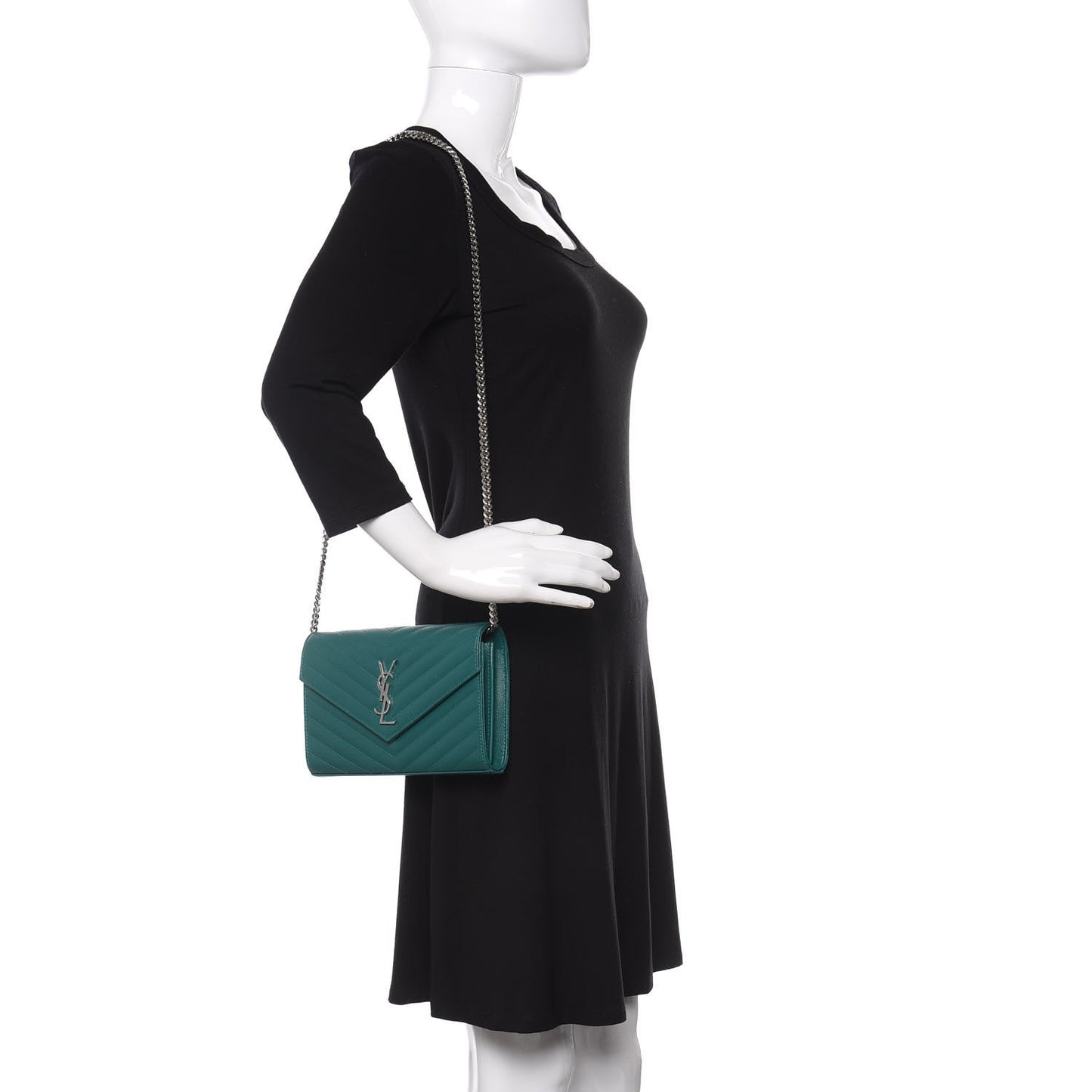 Grain De Poudre Matelasse Chevron Monogram Chain Wallet Malachite