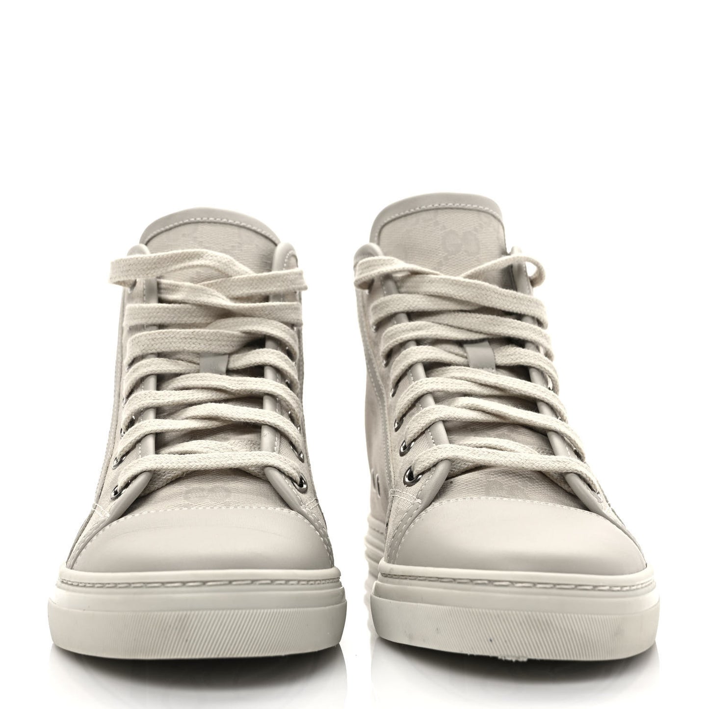 Washed Cotton GG Monogram Calfskin Womens High Top Sneakers 36 White Mystic White Great White