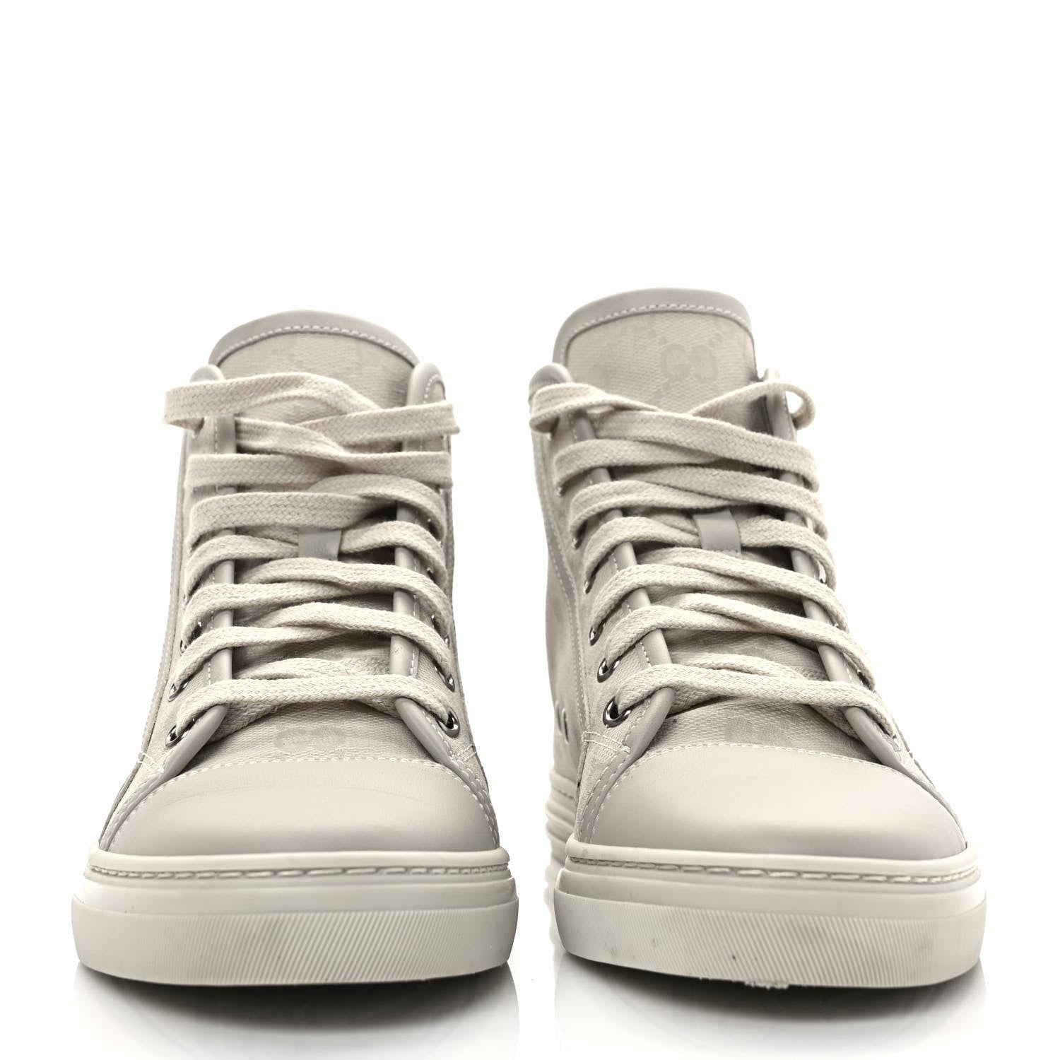 Gucci Washed Cotton GG Monogram Calfskin Womens High Top Sneakers 36 White Mystic White Great White 2 of 10