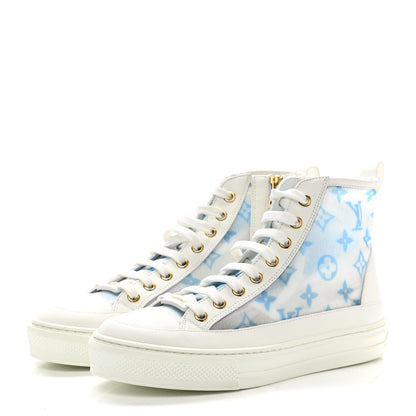 Louis Vuitton Technical Fabric Calfskin Monogram Printed Stellar Sneaker Boots 35 Blue 3 of 8