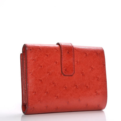 Hermes Ostrich Mini Tri-Fold Compact Wallet Rouge Vif 8 of 14