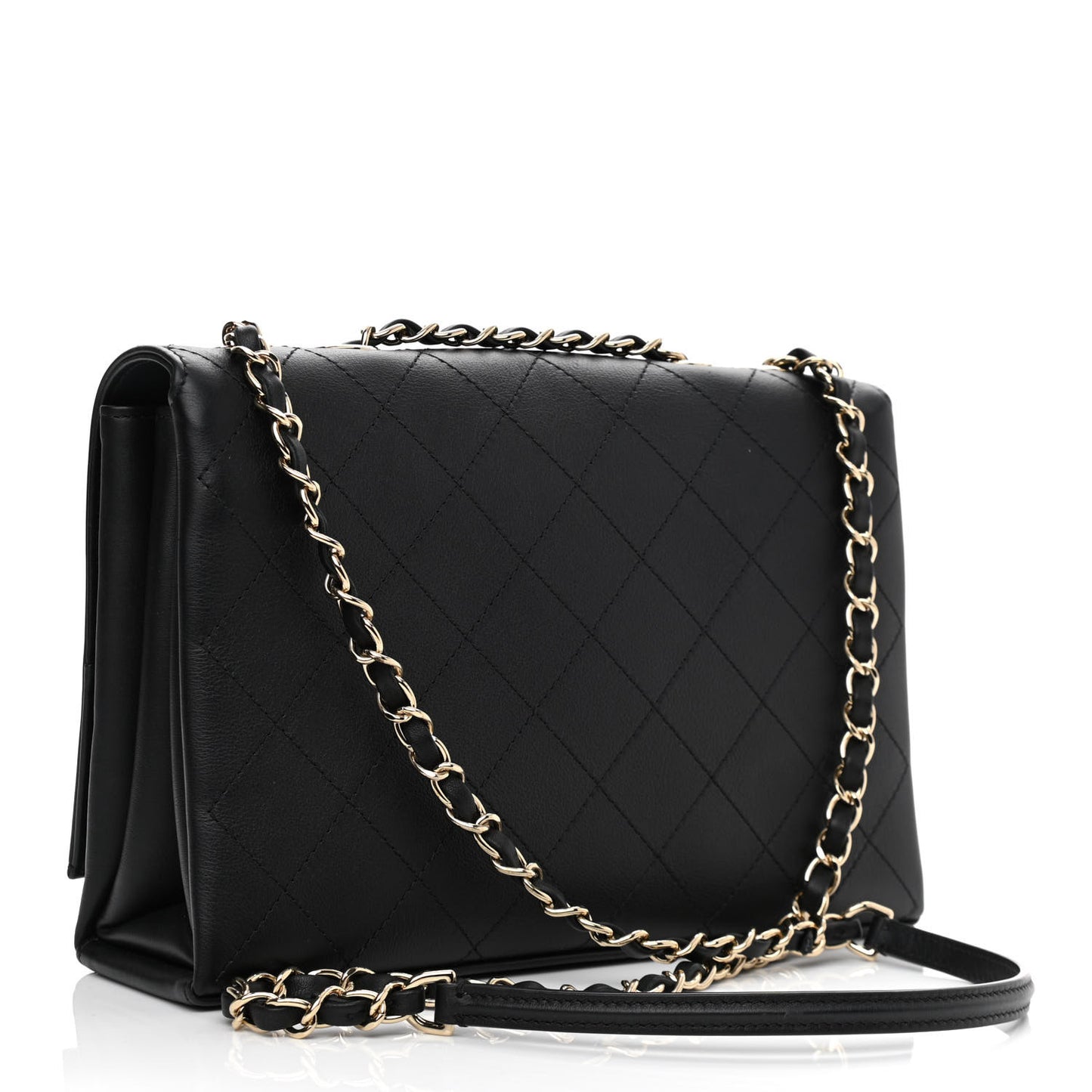 Calfskin Stitched Large Flap Black