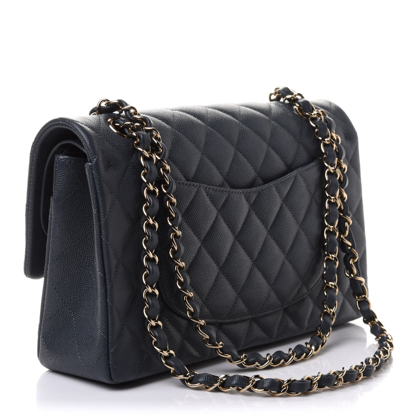 Caviar Quilted Medium Double Flap Dark Grey
