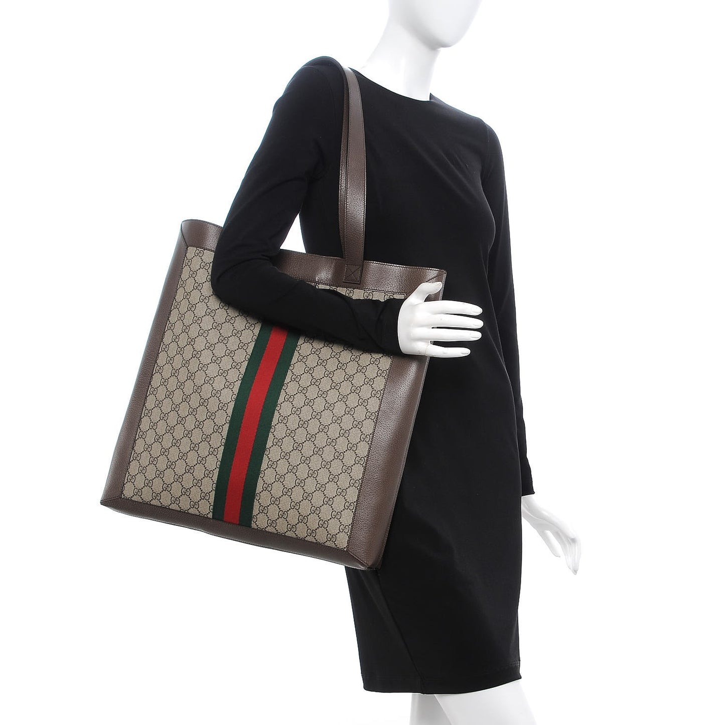 GG Supreme Monogram Web Large Ophidia Vertical Shopping Tote Brown