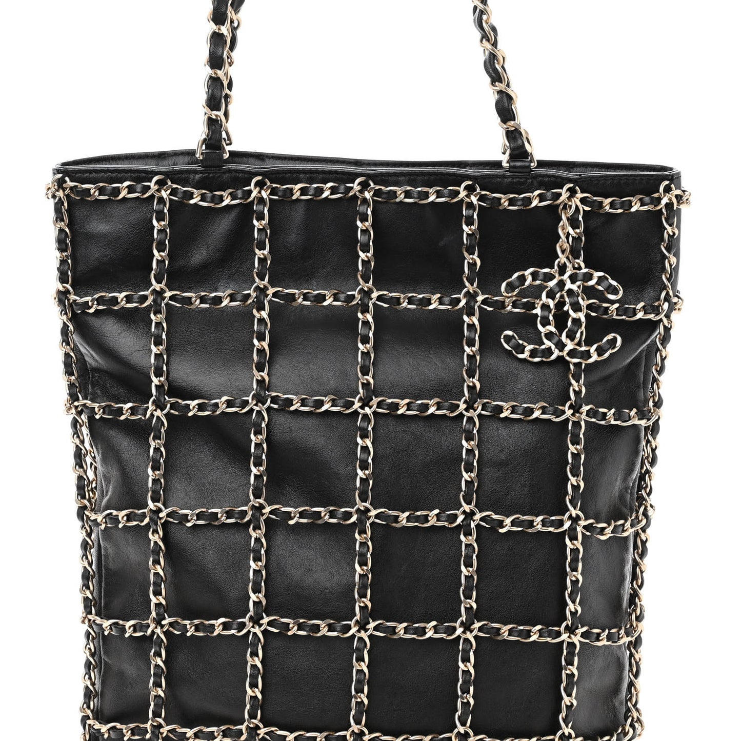 Lambskin Large Shopping Chain Tote Black