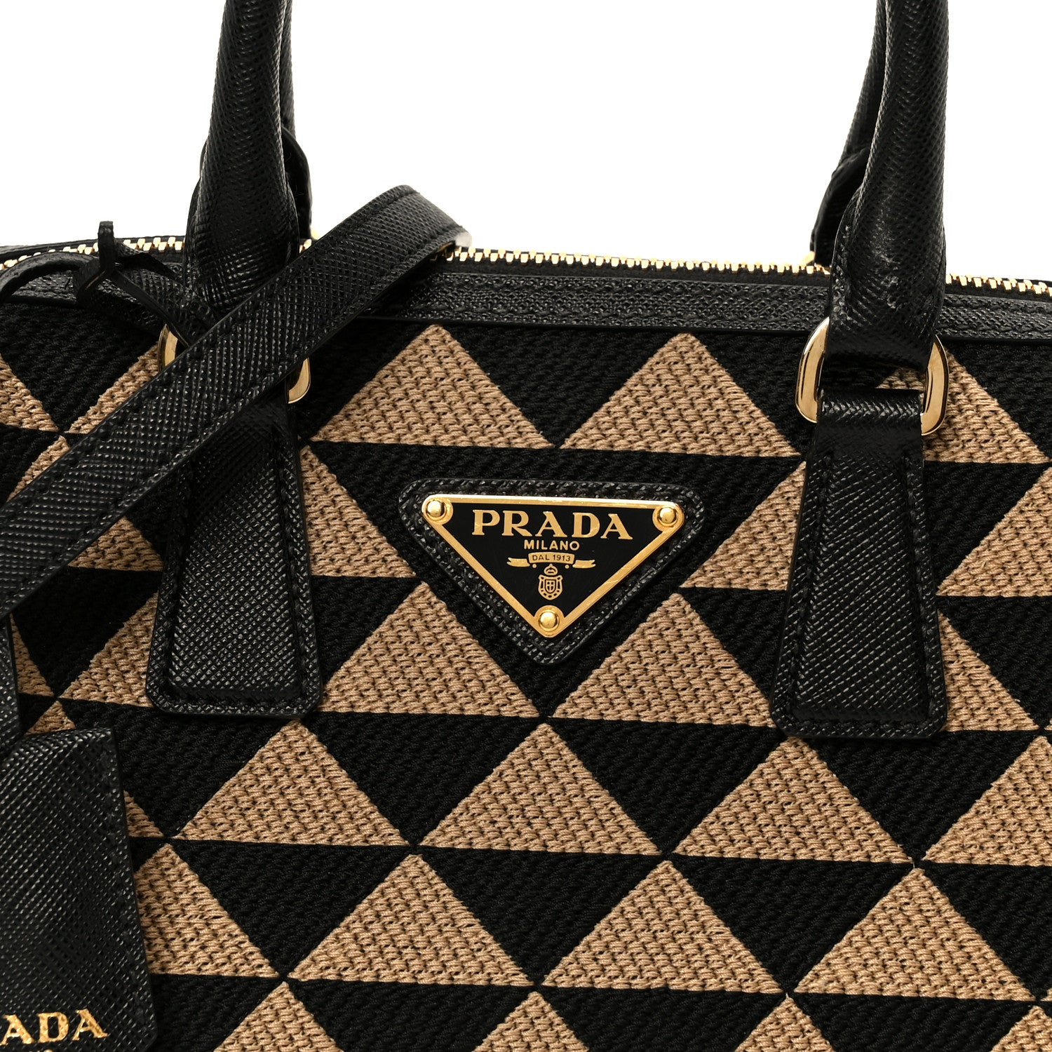 Prada Jacquard Saffiano Triangolo Symbole Embroidered Top Handle Crossbody Bag Black Corda 8 of 10
