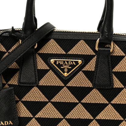Prada Jacquard Saffiano Triangolo Symbole Embroidered Top Handle Crossbody Bag Black Corda 8 of 10