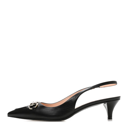 Gucci Malaga Kid Horsebit 45mm Slingback Pumps 39.5 Black 1 of 9