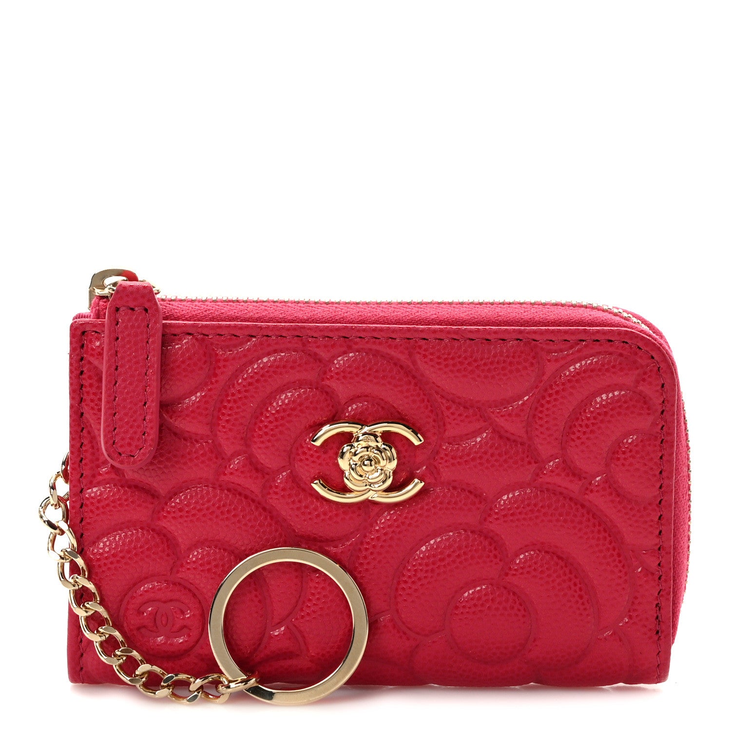 Chanel Caviar Camellia Embossed Key Holder Case Fuchsia 1 of 8