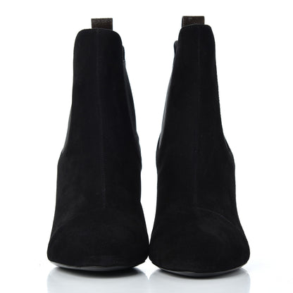 Louis Vuitton Suede Monogram Uniformes Cap Toe Chelsea 80mm Ankle Boots 38.5 Black 2 of 13