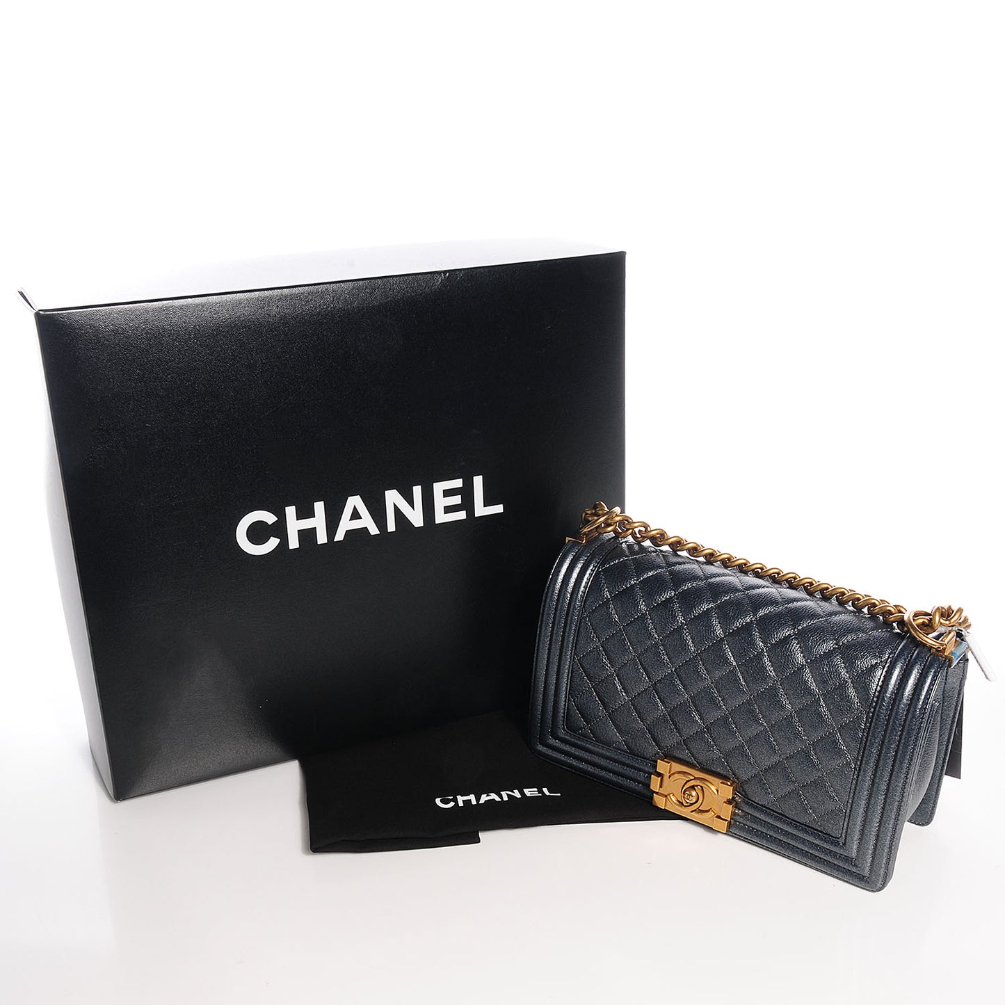 Pearl Calfskin Medium Boy Flap Dark Grey