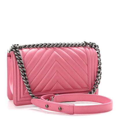 Chanel Calfskin Chevron Quilted Medium Boy Flap Pink 3 of 12