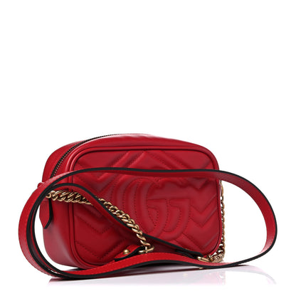 Gucci Calfskin Matelasse Mini GG Marmont Chain Shoulder Bag Hibiscus Red 4 of 11