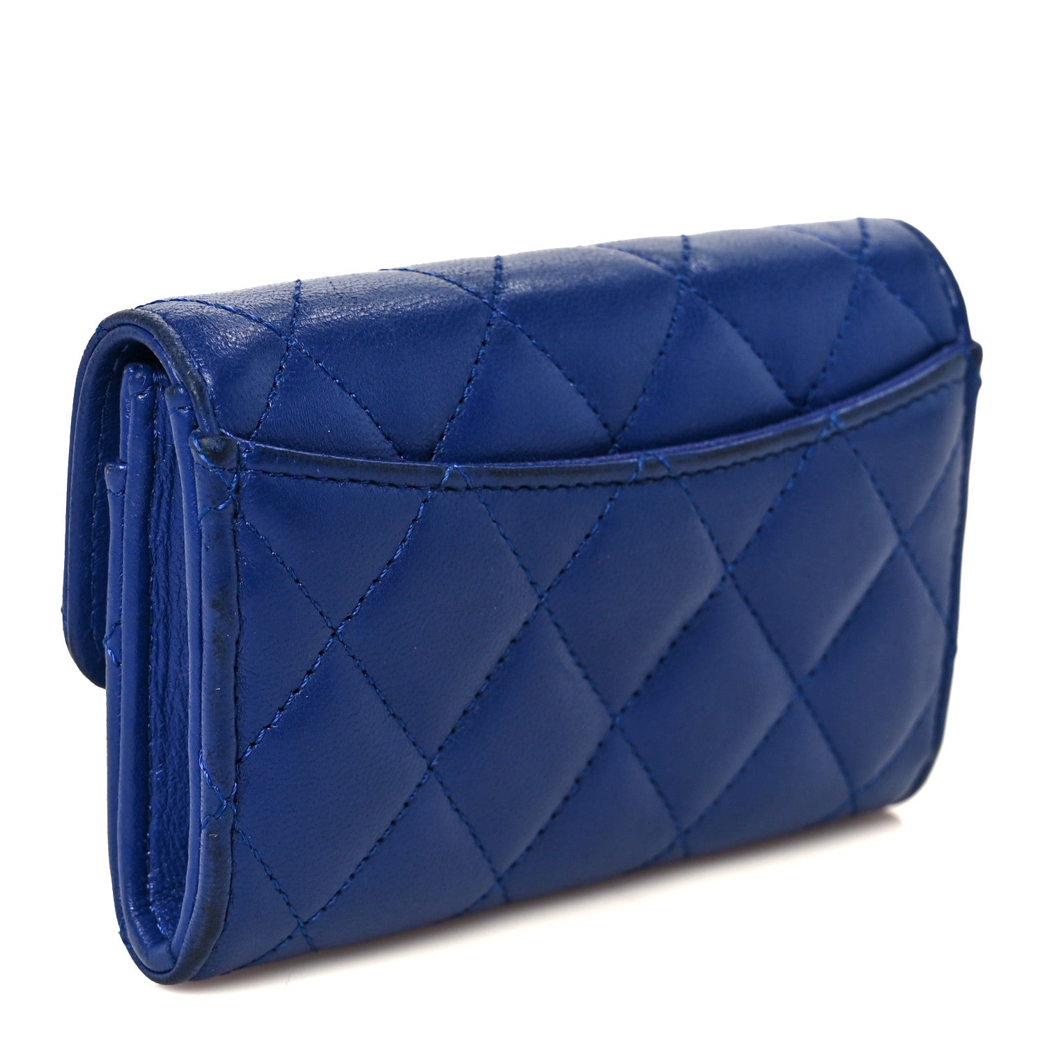 Chanel Lambskin Quilted Flap Card Holder Wallet Blue 3 of 9