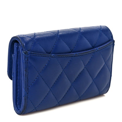 Chanel Lambskin Quilted Flap Card Holder Wallet Blue 3 of 9