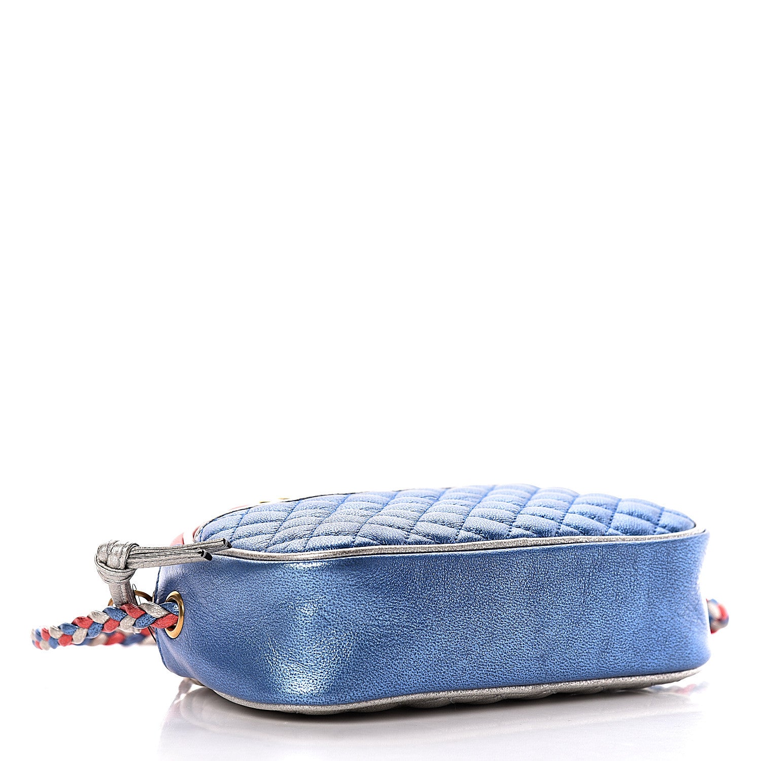 Gucci Laminated Nappa Trapuntata Mini Zumi Dome Shoulder Bag Rosso Marine Argento 4 of 13