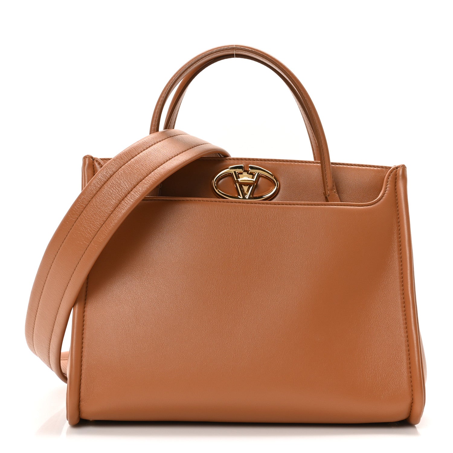 Valentino Garavani Calfskin Vlogo Locker Small Top Handle Saddle Brown 1 of 9