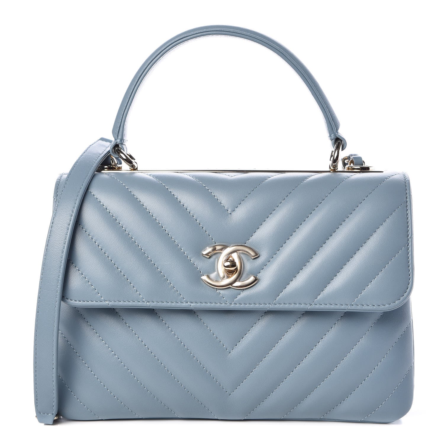 Chanel Lambskin Chevron Quilted Small Trendy CC Flap Dual Handle Bag Blue 1 of 9