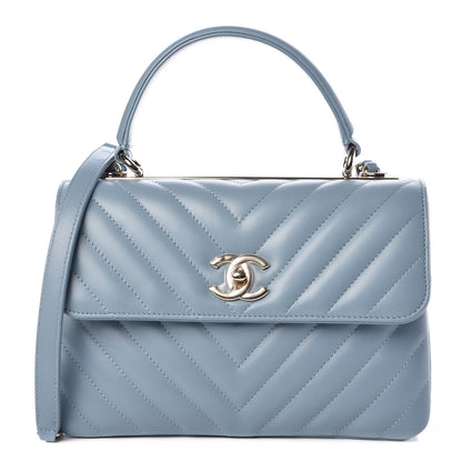 Chanel Lambskin Chevron Quilted Small Trendy CC Flap Dual Handle Bag Blue 1 of 9