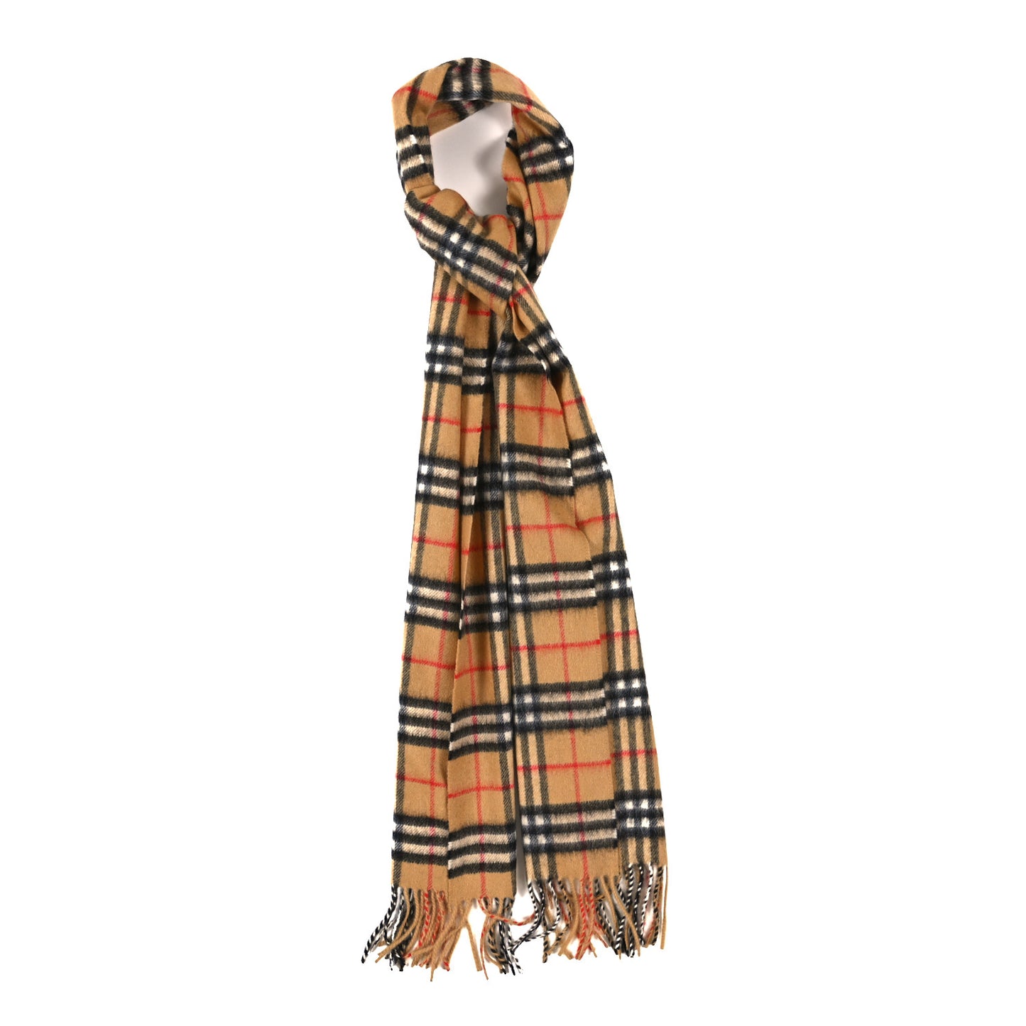 Cashmere Giant Check Fringe Scarf Archive Beige