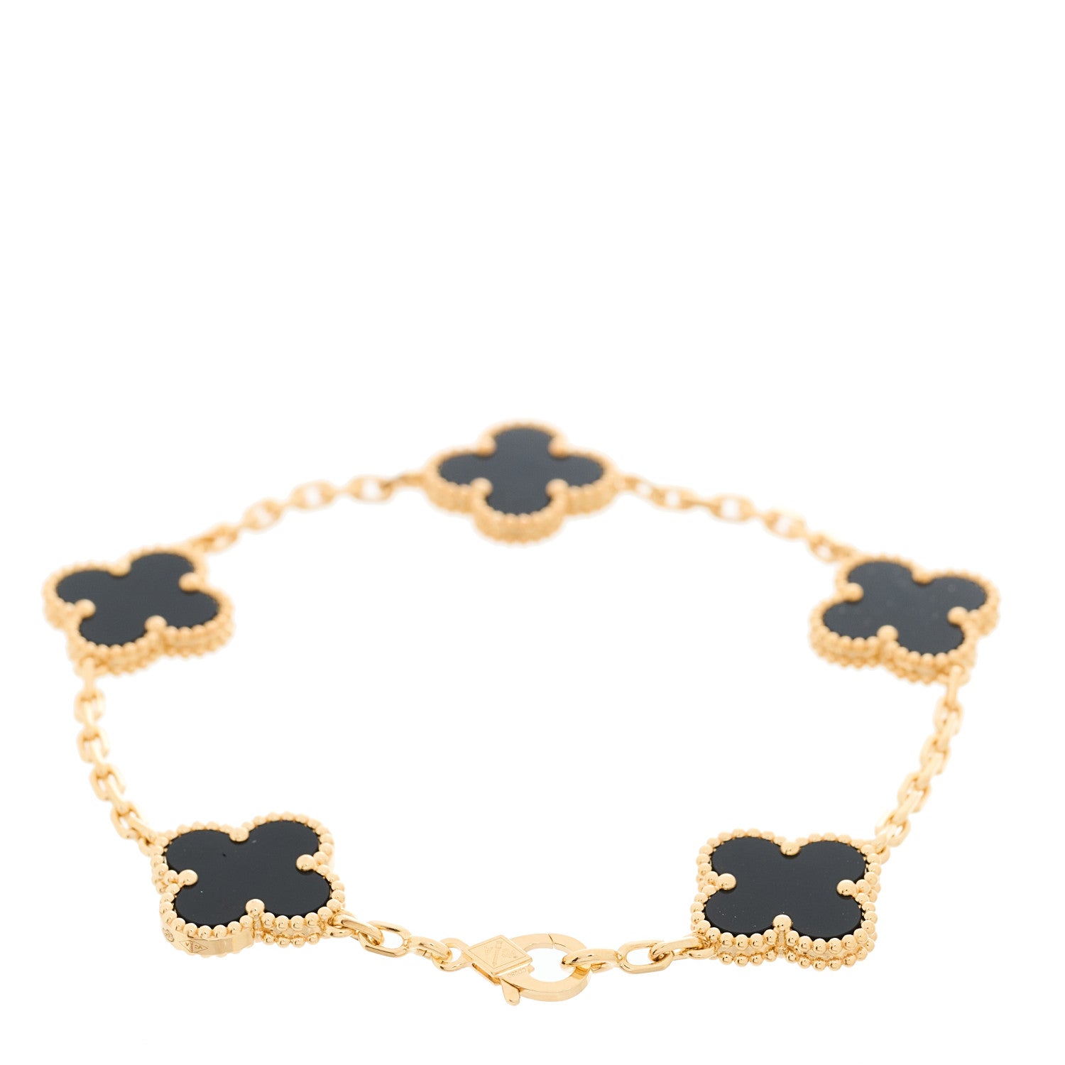 Van Cleef & Arpels VAN CLEEF &amp; ARPELS 18K Yellow Gold Black Onyx 5 Motifs Vintage Alhambra Bracelet 3 of 6