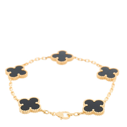 Van Cleef & Arpels VAN CLEEF &amp; ARPELS 18K Yellow Gold Black Onyx 5 Motifs Vintage Alhambra Bracelet 3 of 6