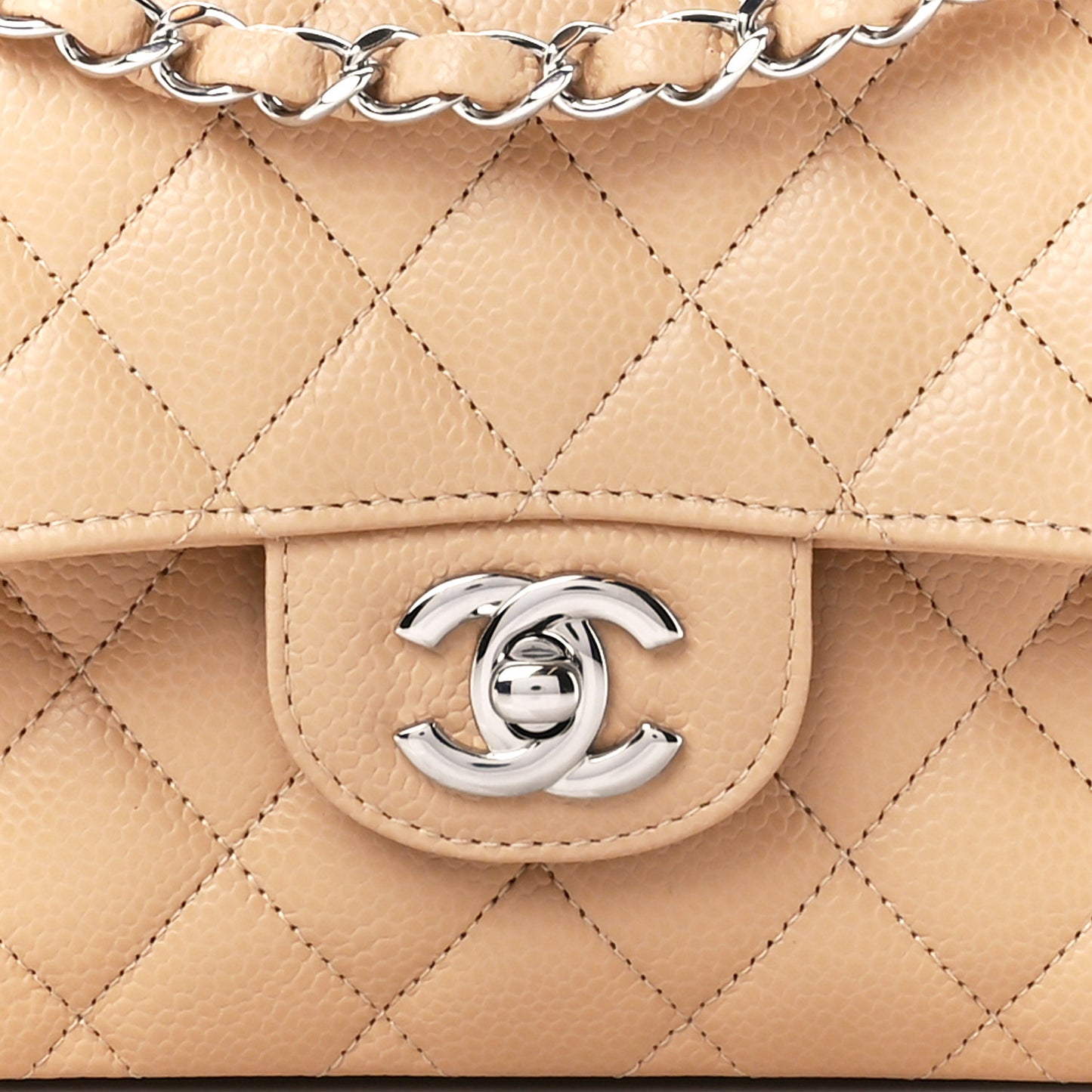 Caviar Quilted Small Double Flap Beige