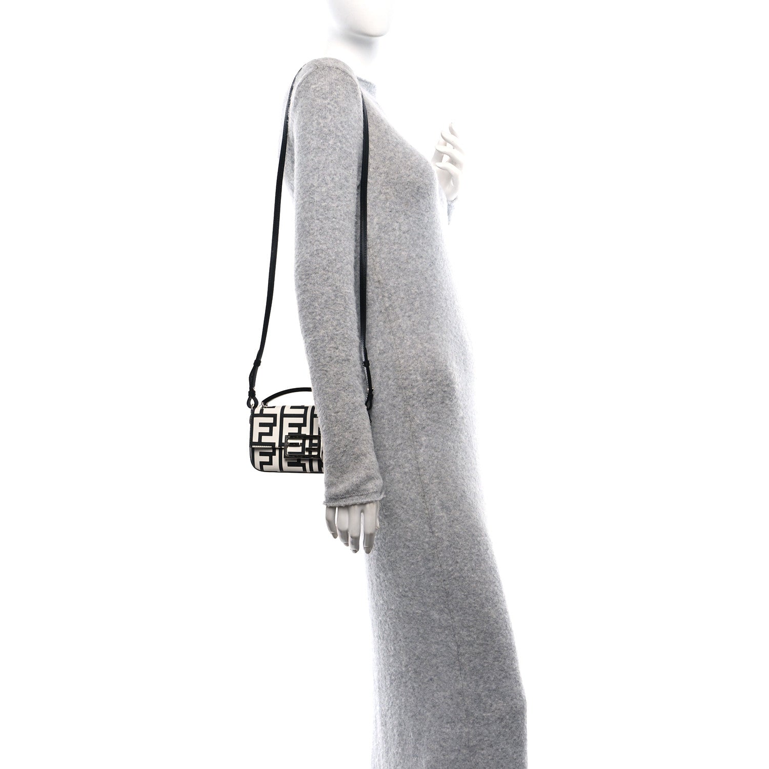 Fendi X MARC JACOBS Nappa Vitello King Logo Print Phone Baguette White Black 2 of 10