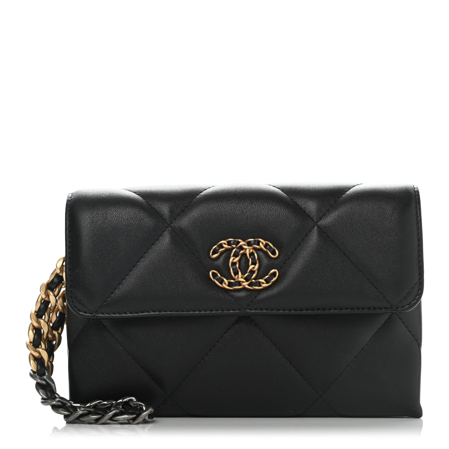 Lambskin Quilted Chanel 19 Flap Clutch Black