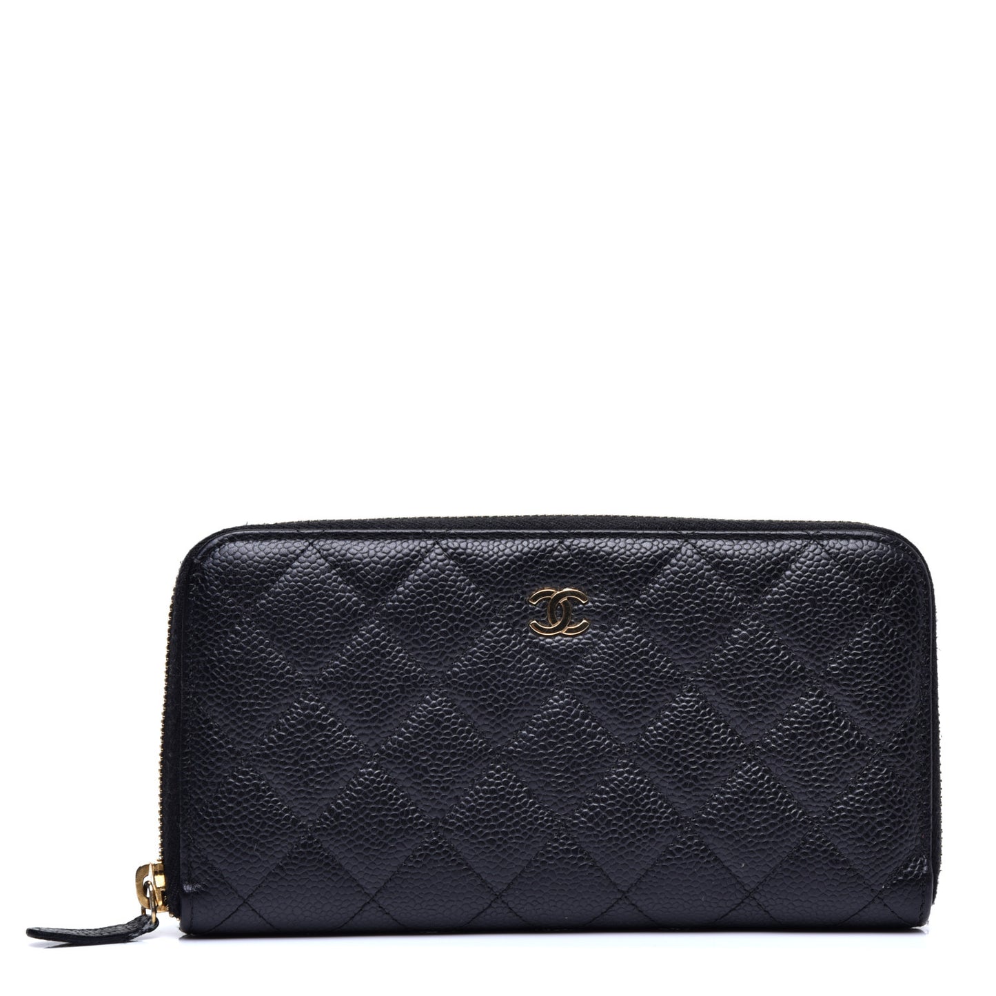 Caviar Quilted Large Zip Around Wallet Black