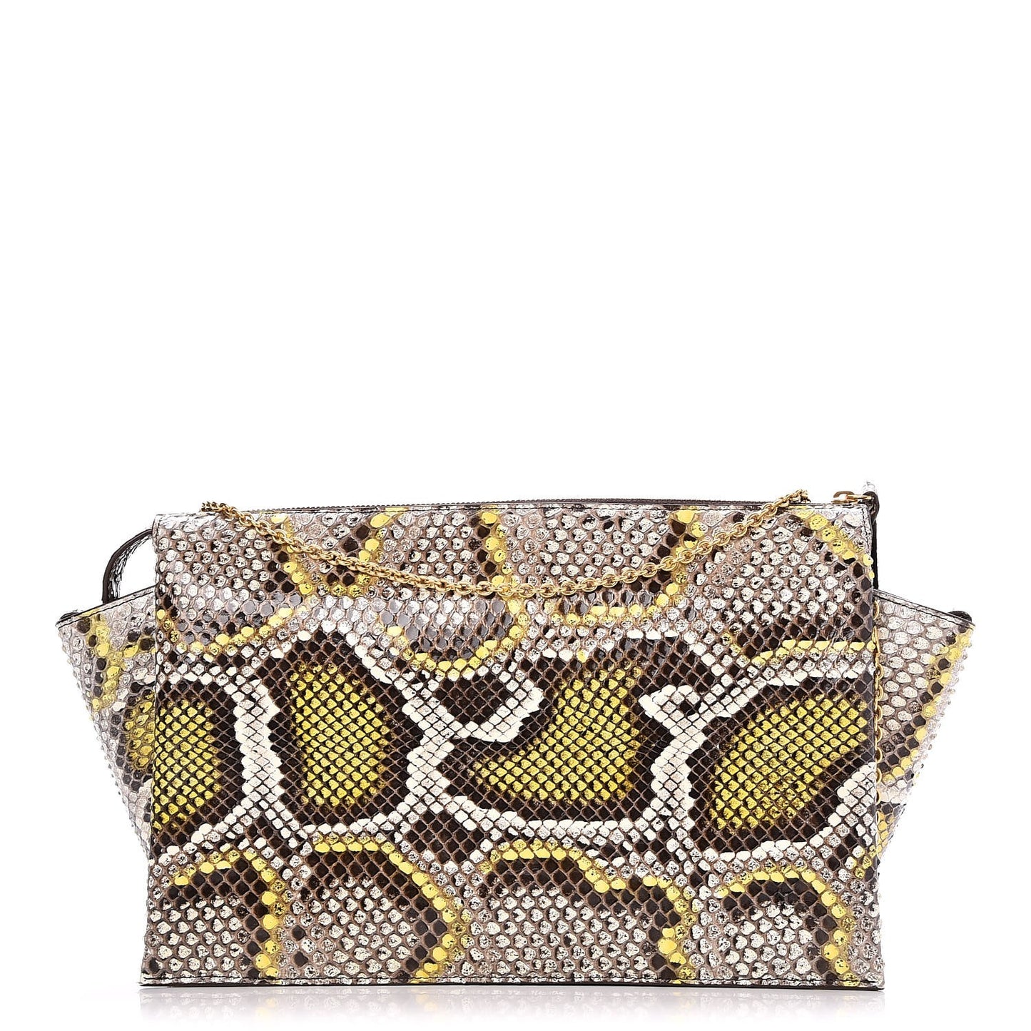 Python Painted Tri-Fold Clutch on Chain Yellow