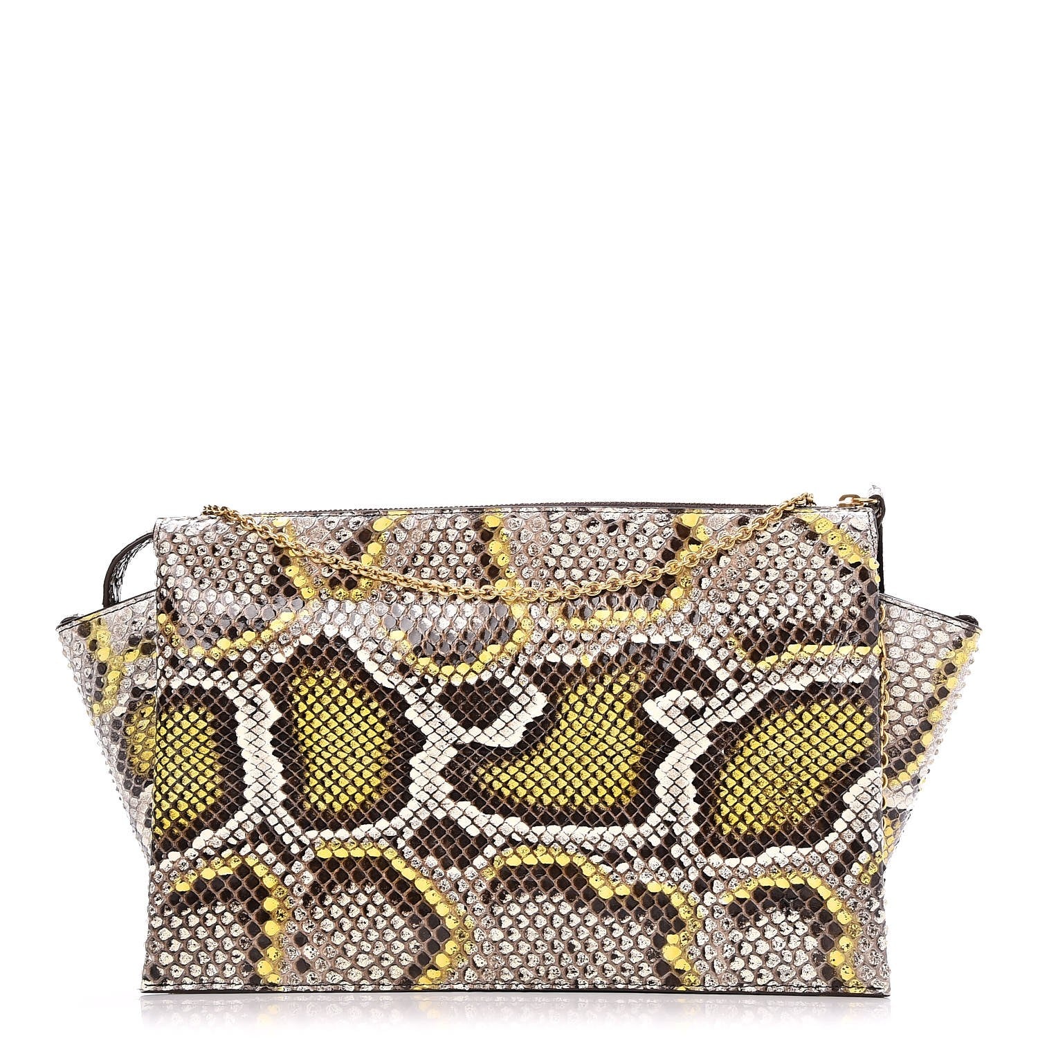 Celine Python Painted Tri-Fold Clutch on Chain Yellow 1 of 6
