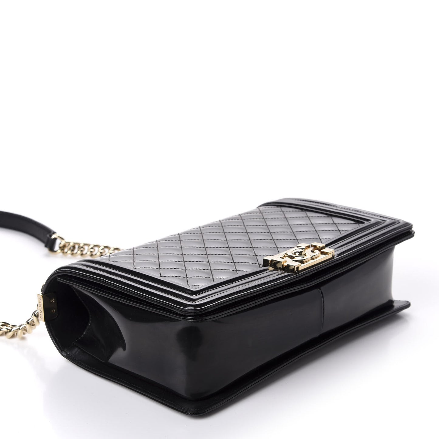 Iridescent Glazed Calfskin Quilted New Medium Boy Flap Black