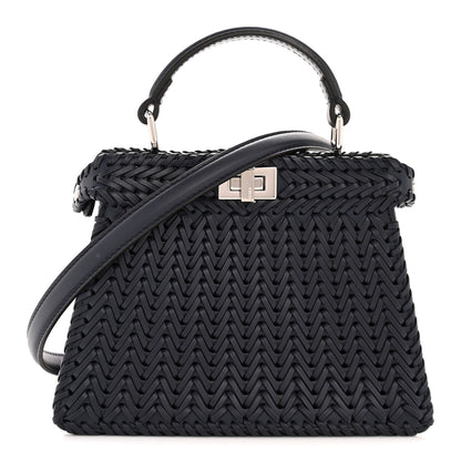 Fendi Vitello King Shiny Nappa Intreccio Petite Peekaboo I SEE U Satchel Midnight 1 of 12