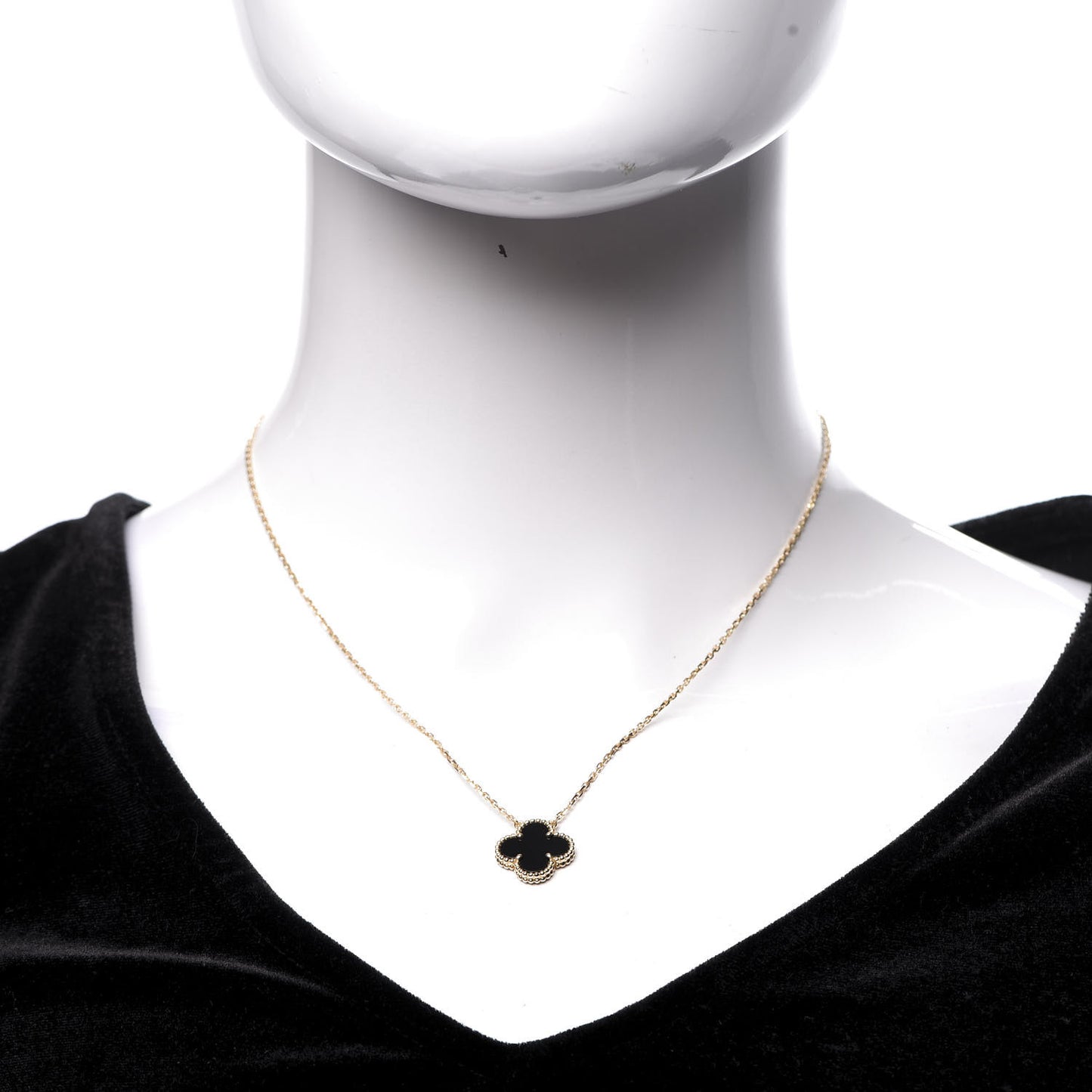 18K Yellow Gold Black Onyx Vintage Alhambra Pendant Necklace