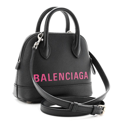 Balenciaga Signature Grained Calfskin Logo XXS Ville Top Handle Bag Black Rose Shocking 3 of 9