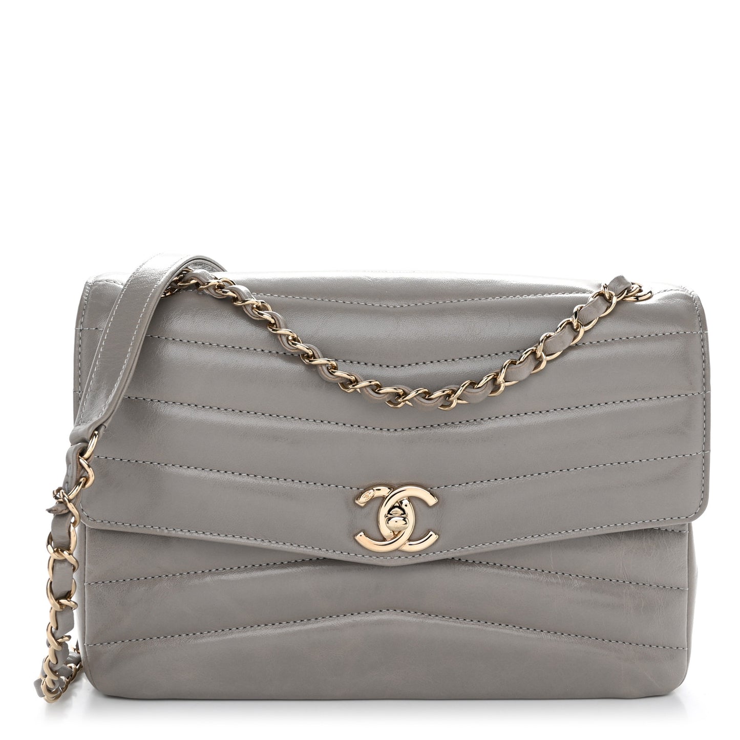 Shiny Lambskin Chevron Quilted Miroir Grey
