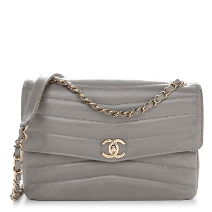 Chanel Shiny Lambskin Chevron Quilted Miroir Grey 1 of 10