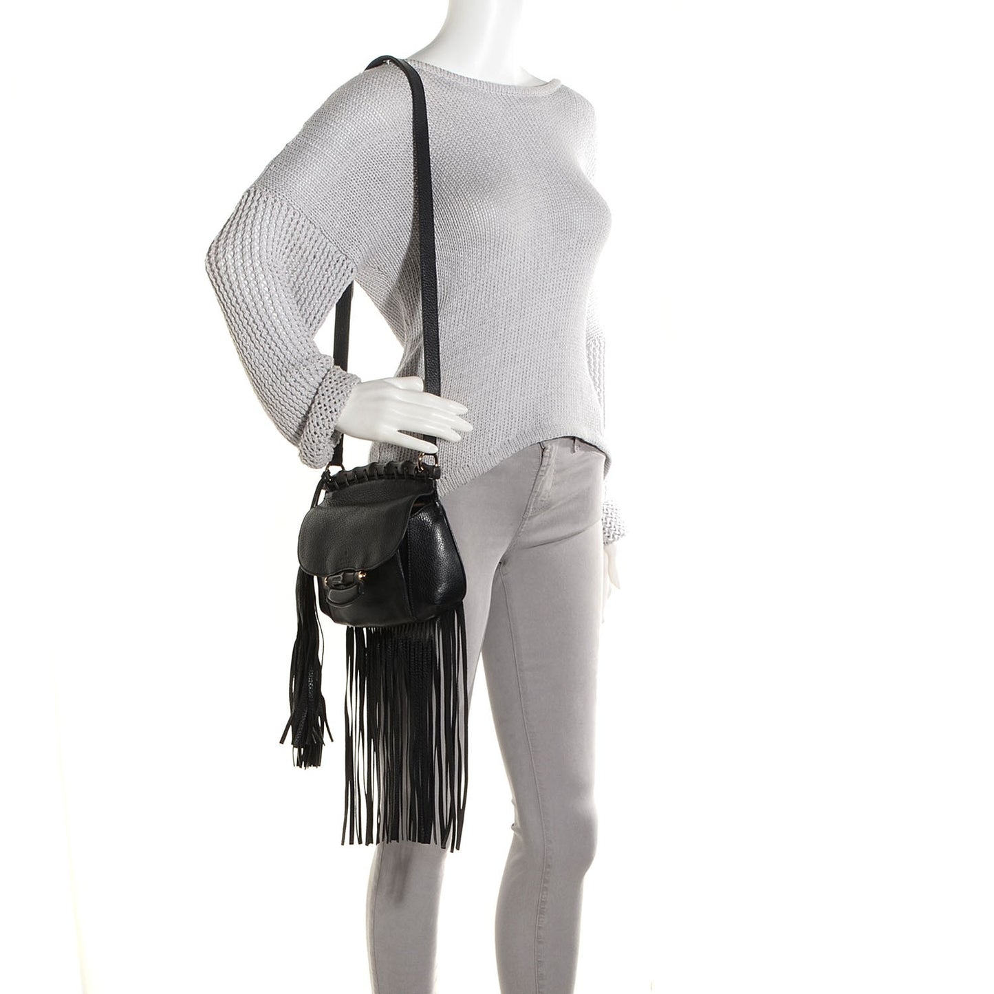 Leather Small Nouveau Fringe Shoulder Bag Black