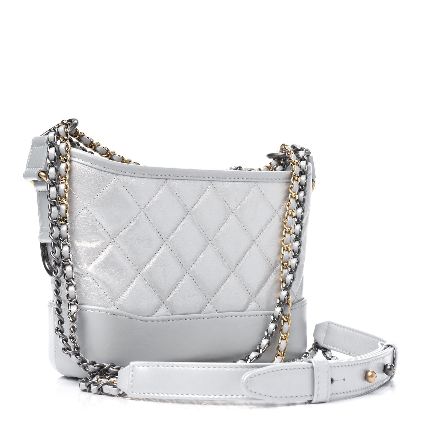 Metallic Aged Calfskin Quilted Small Gabrielle Hobo Light Silver