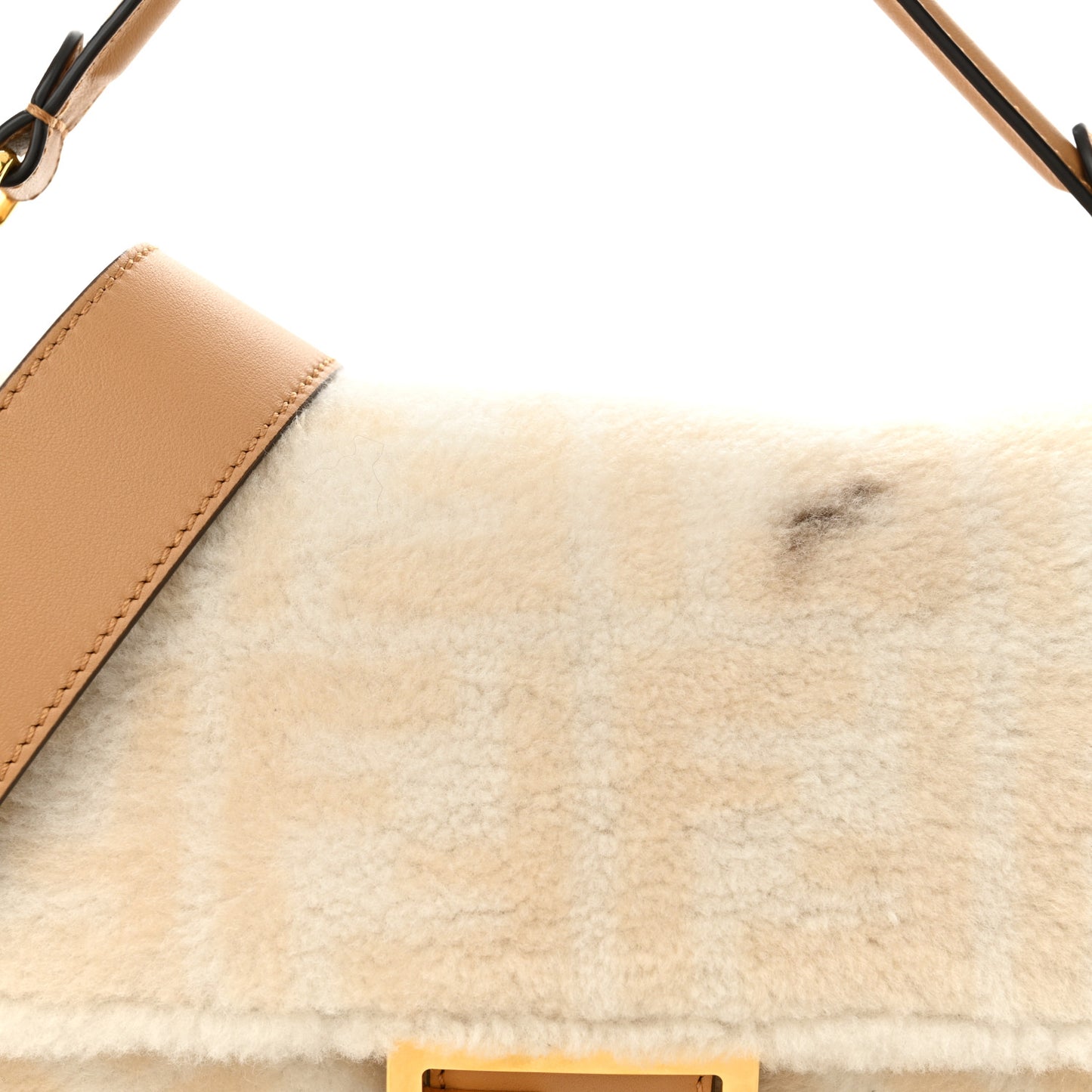 Shearling Vitello Dolce Macro FF 1974 Baguette White Ice Cuoio Miele Scuro