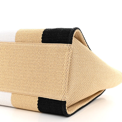 Chanel Straw Raffia Calfskin Striped Medium Deauville Tote Black Beige Ivory 10 of 10