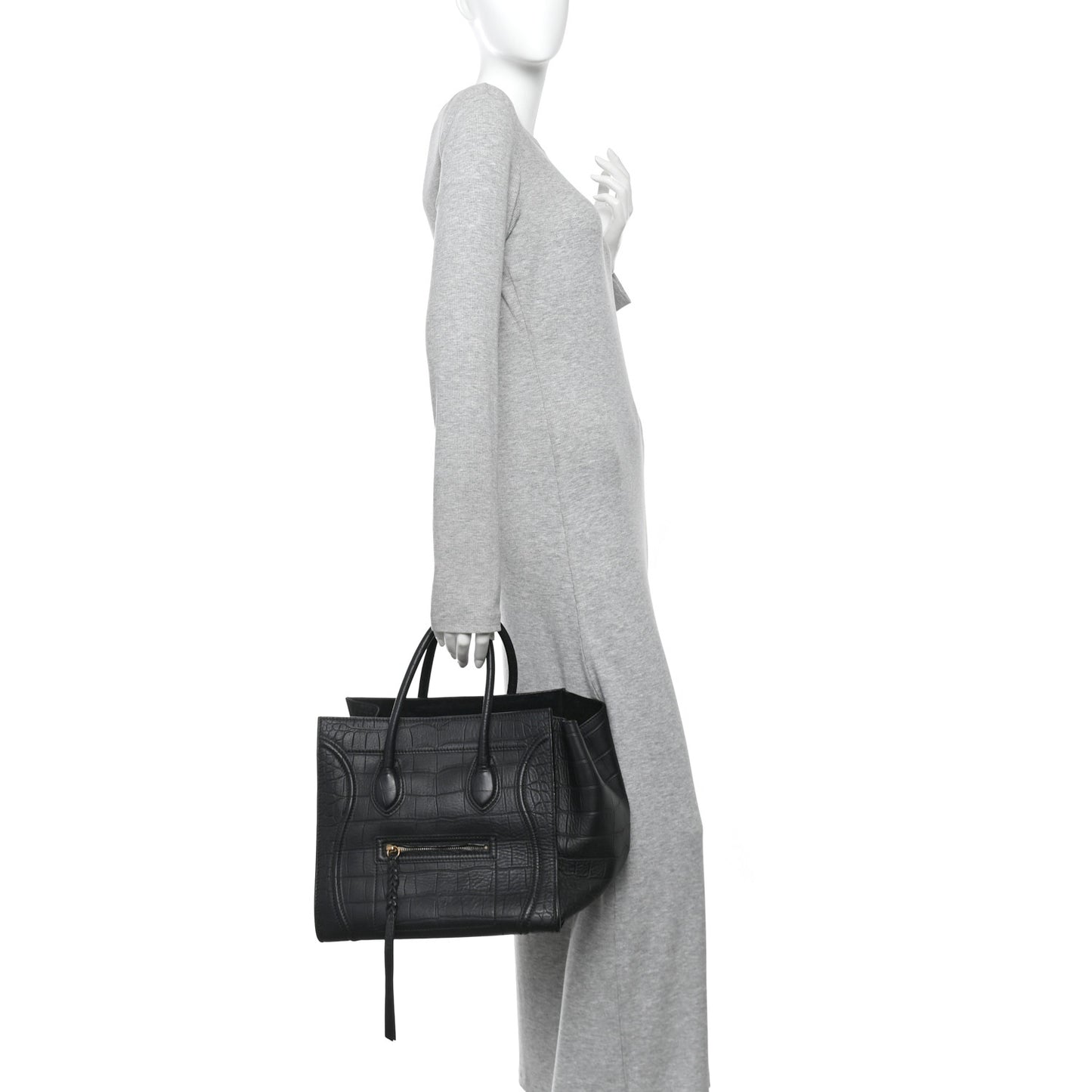 Crocodile Embossed Calfskin Medium Phantom Luggage Black