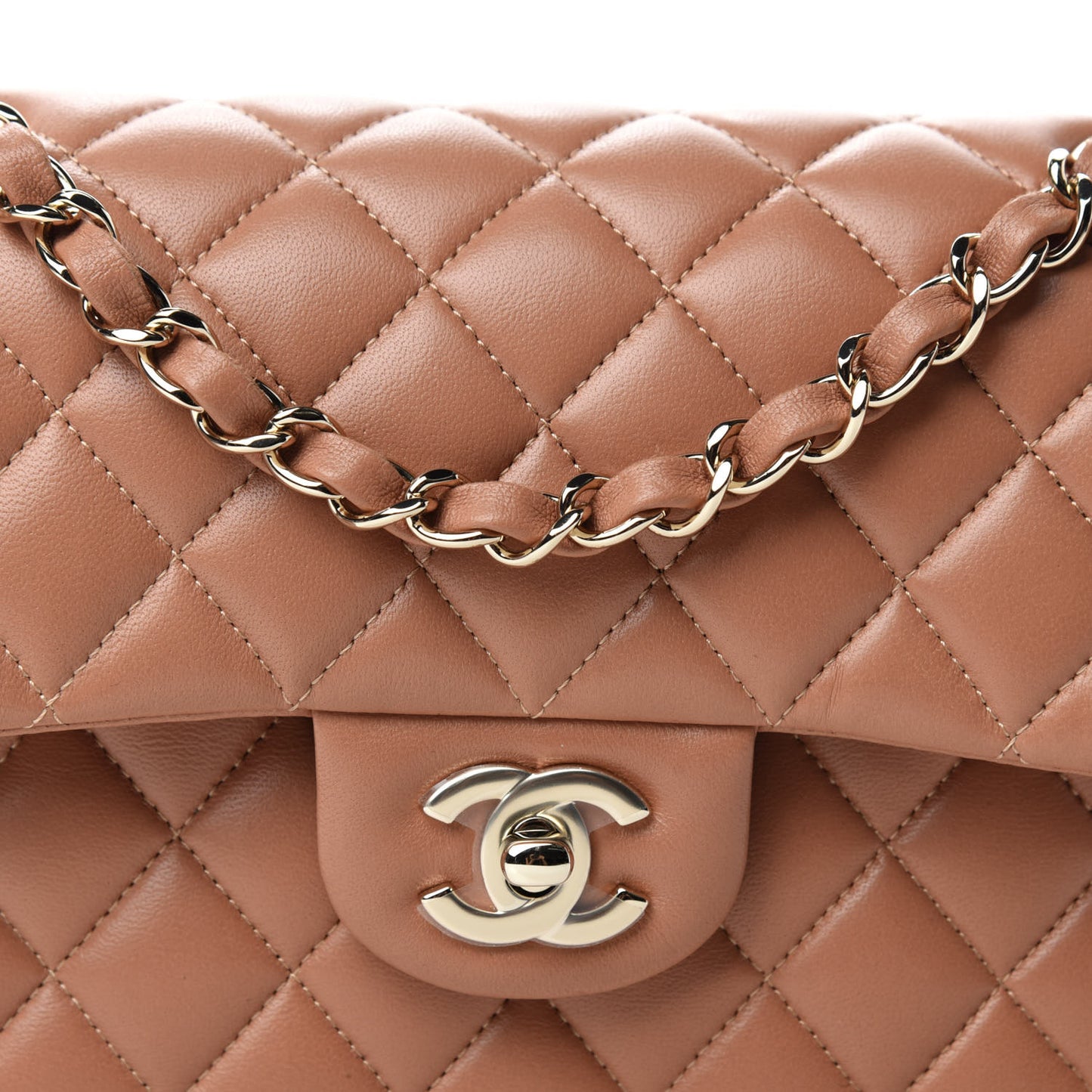 Lambskin Quilted Small Double Flap Brown