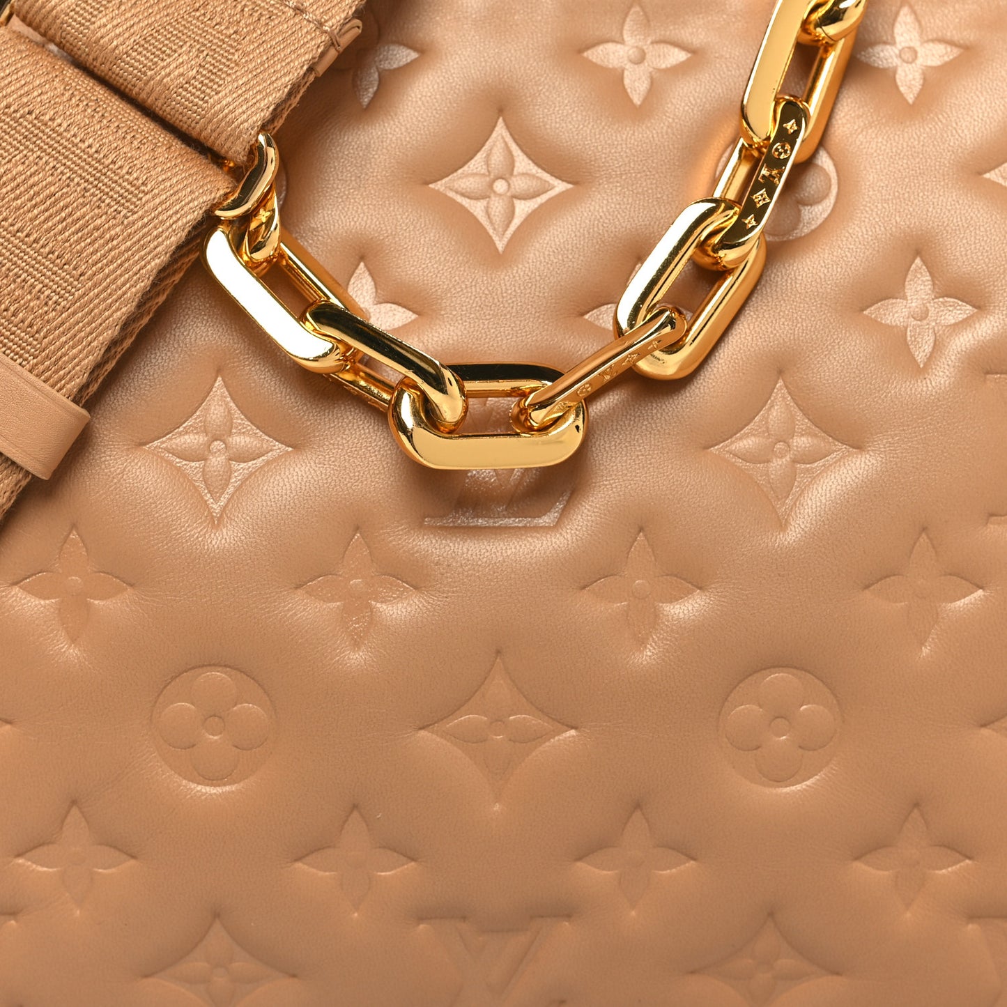 Lambskin Embossed Monogram Coussin PM Camel