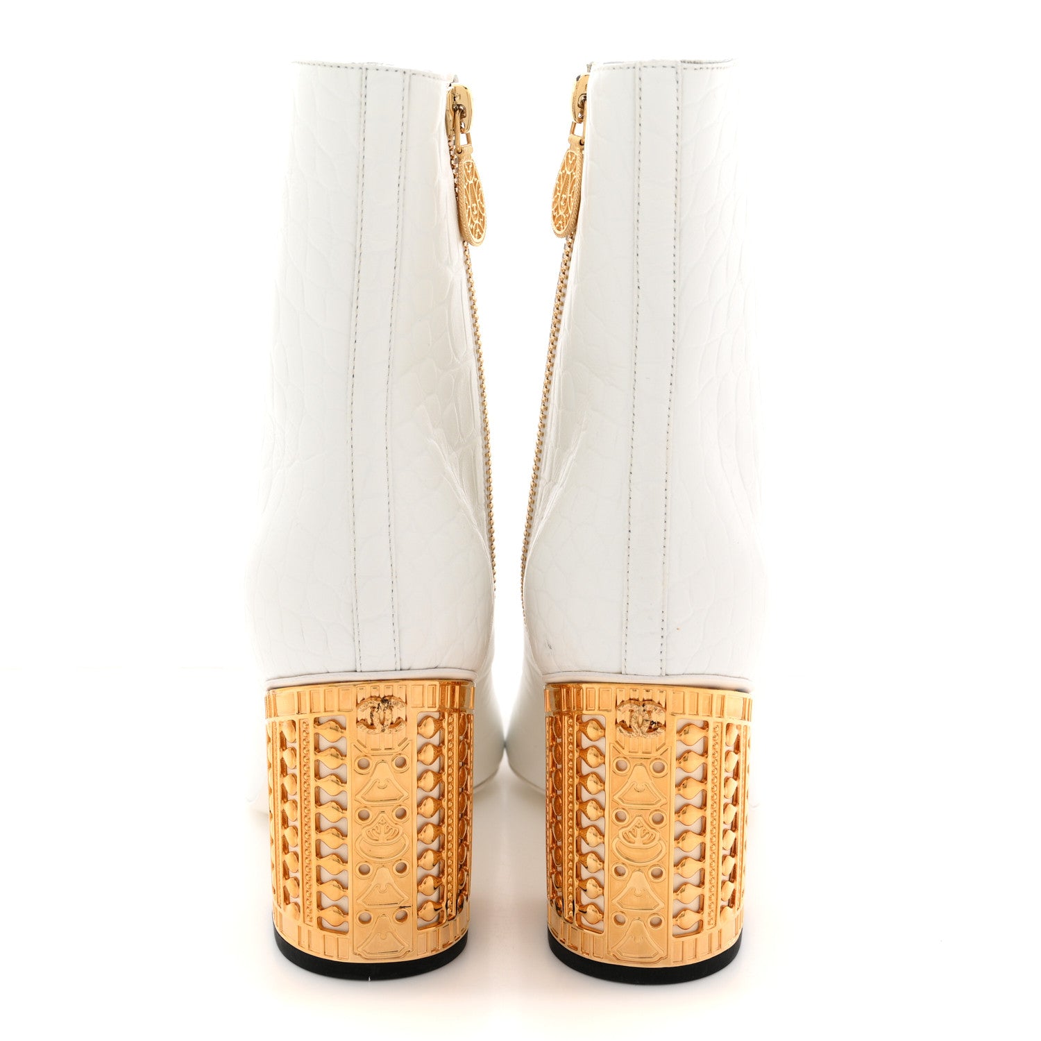 Chanel Calfskin Crocodile Embossed Patent Cap Toe Metiers D'Art Ankle Boots 36 White Black 6 of 12
