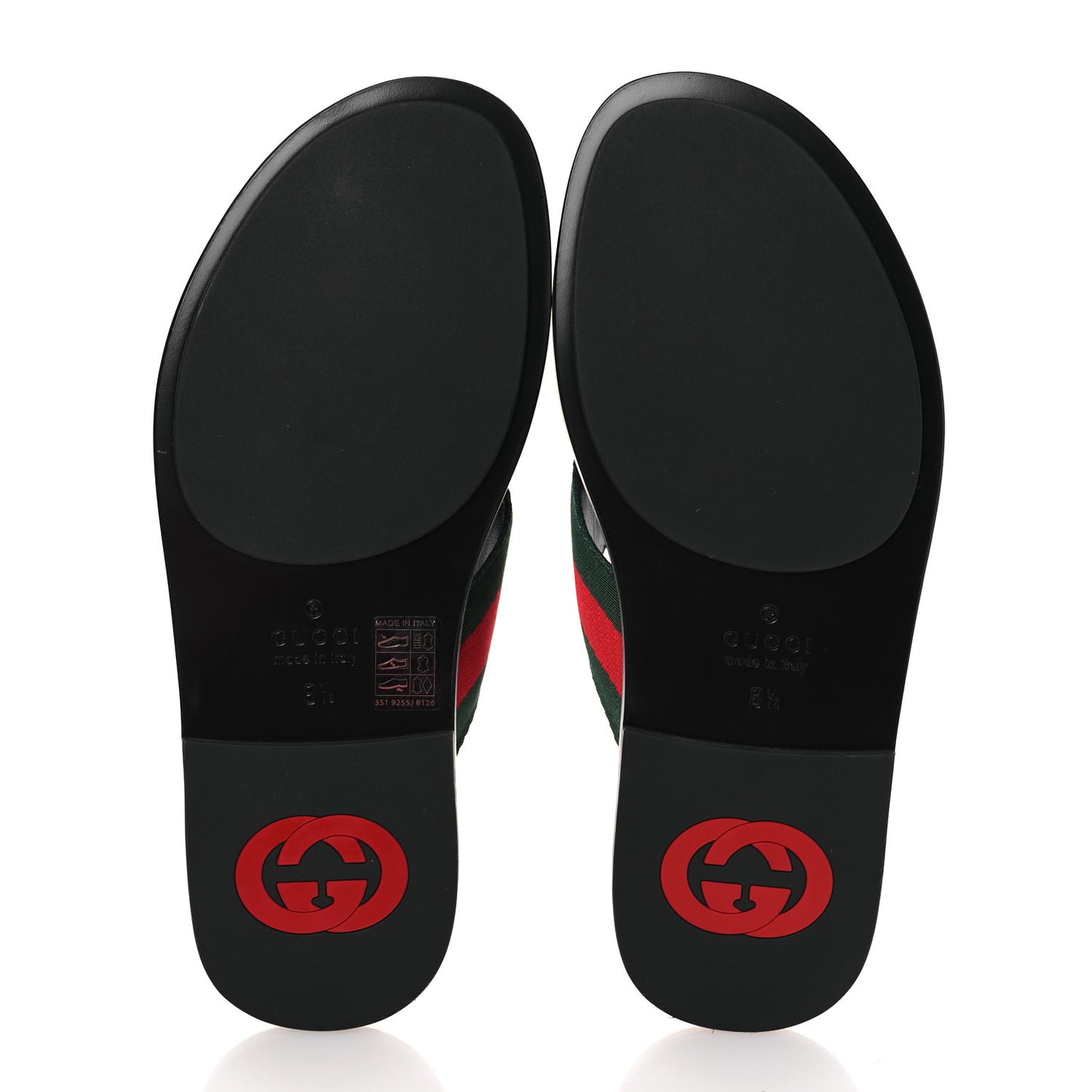 Nylon Calfskin Web Mens GG Thong Sandals 8.5 Green Red Black