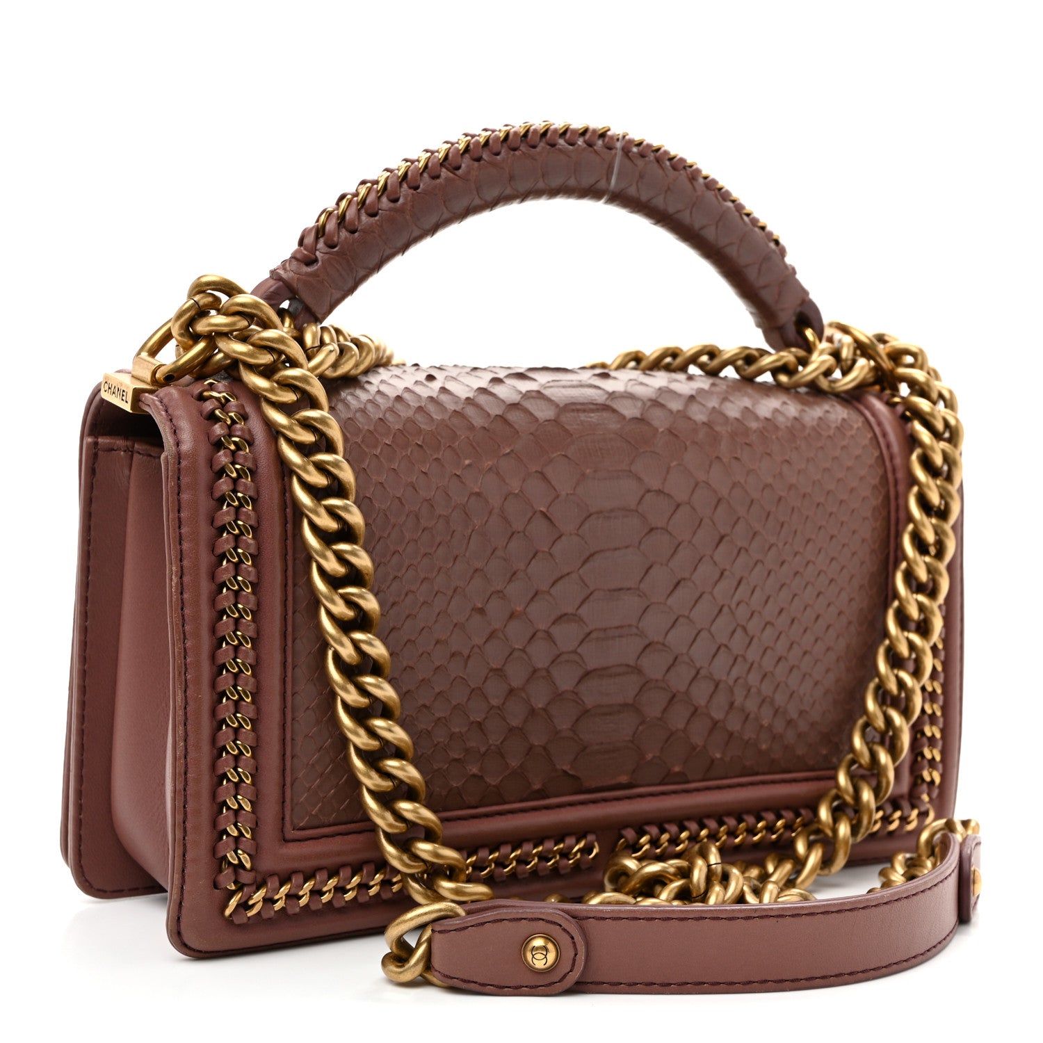 Chanel Snakeskin Calfskin Medium Chain Around Top Handle Boy Flap Mauve 3 of 11